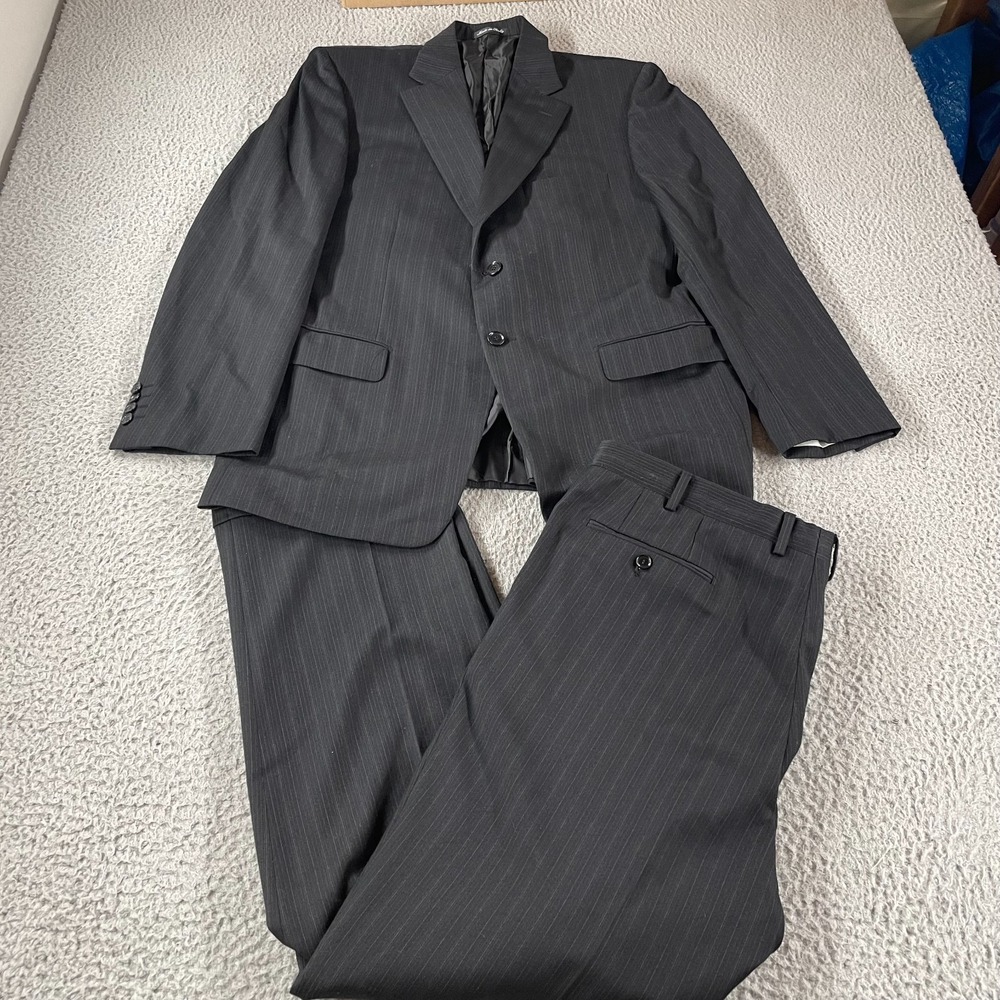 Pal Zileri Black Striped Wool 2pc 2 Button Suit & Pants 36x31 ITALY Blazr Jacket